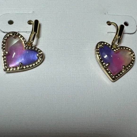 Kendra Scott Purple & Pink Heart Drop Earrings NWT - Picture 2 of 5